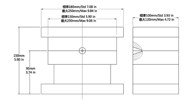 JTT-200R雙工位低壓注塑機模具尺寸圖